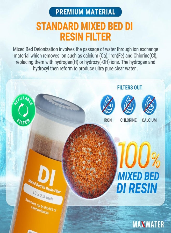 Max Water 2-Pack Refillable Mixed Bed DI Resin Filter Cartridge Fits wide style 3.15" openings standard 10" size WH Filter Housings and Systems, Car Wash, Window Cleaning, Aquarium - Image 5